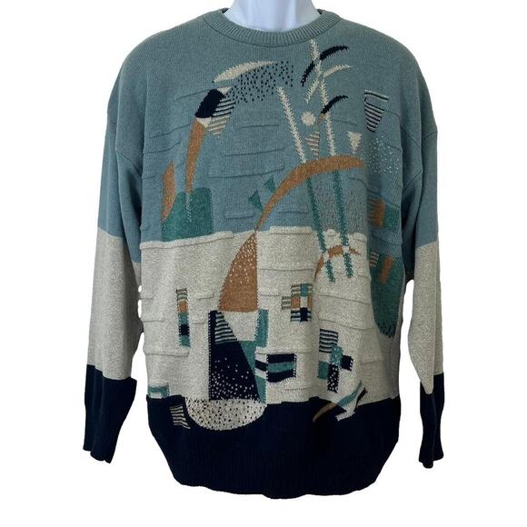 Vintage Other - 80s JT Beckett Vintage Made In Italy Abstract Art Knit Sweater Large